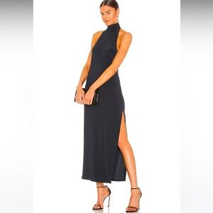 Norma Kamali Black Halter Turtle Side Slit Gown Sz Large